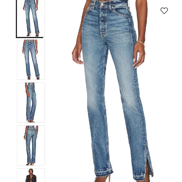 🆕EB DENIM HENDRICKS UNRAVELED TWO HIGH-WAIST SIDE SLIT RAW-HEMLINE BUTTON JEANS